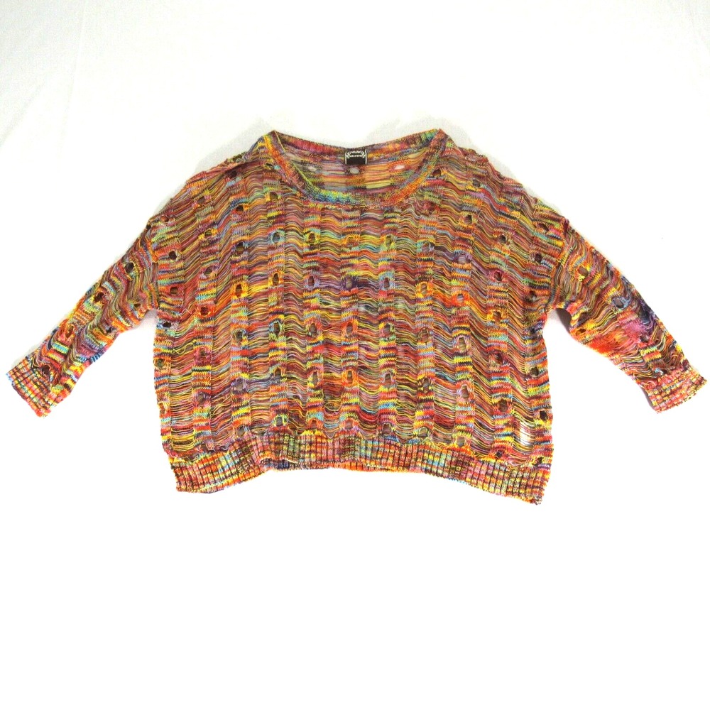 Puff And Bear Sweater Size Large Multi Color Boho Knitted Long Sleeve‎ Hipster